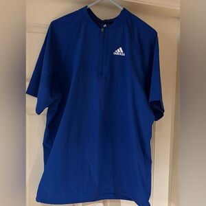 Adidas Men’s Royal Blue Short-Sleeve Quarter-Zip Batting Jacket.